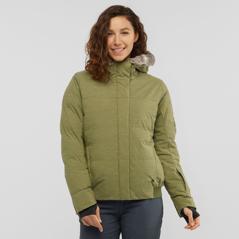 Salomon Singapore Womens Ski Jackets - SNUGGLY WARM W Olive Green | 84250-KEJO